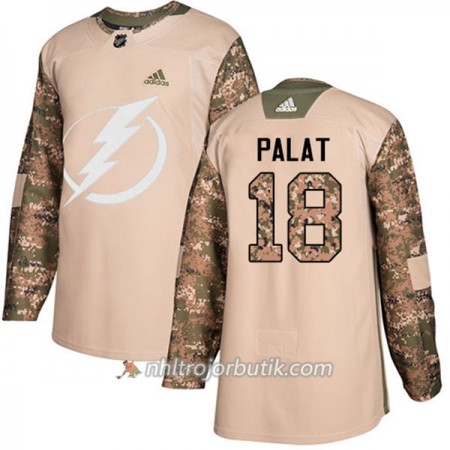 Män Ishockey Tampa Bay Lightning Tröja Ondrej Palat 18 Adidas 2017-2018 Camo Veterans Day Practice Authentic